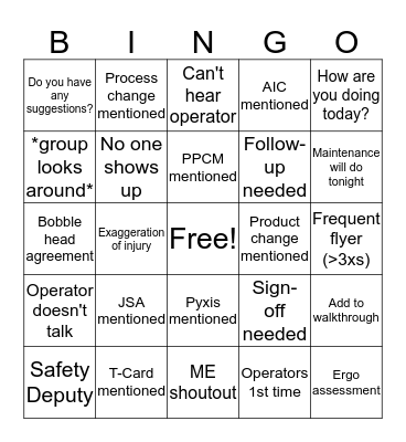 Safety Meeting BINGO! Bingo Card