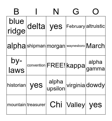 Alpha Delta Kappa Bingo Card