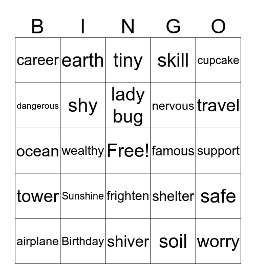 Vocab Bingo Card