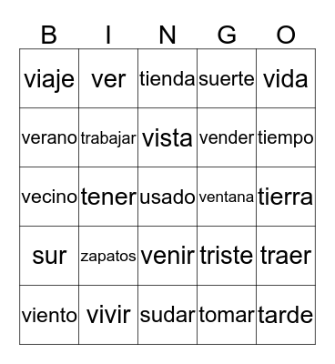 El Jersey Vocab 44-48 Bingo Card