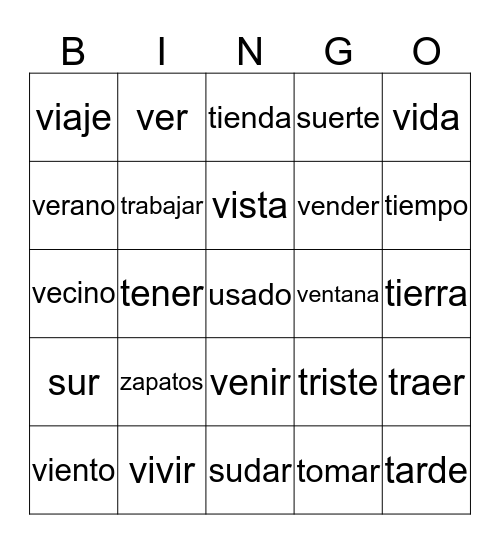 El Jersey Vocab 44-48 Bingo Card