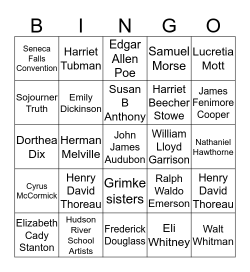 People Create Change 1800-1850 Bingo Card