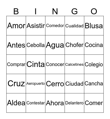 El Jersey Vocabulary Bingo Card