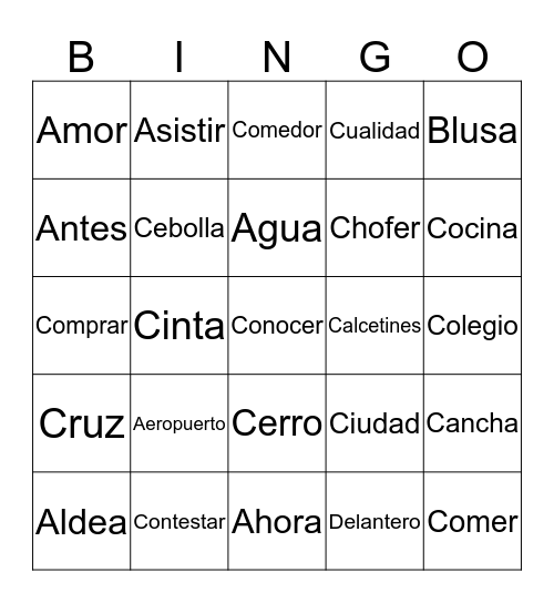 El Jersey Vocabulary Bingo Card