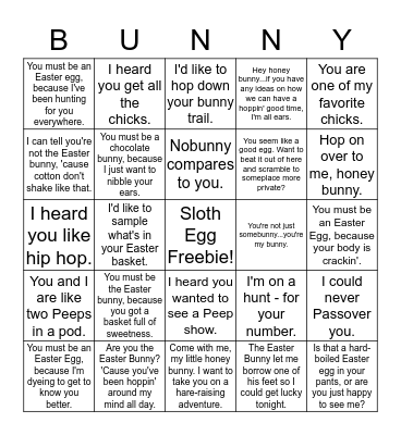 Honey Bunny Bingo Card