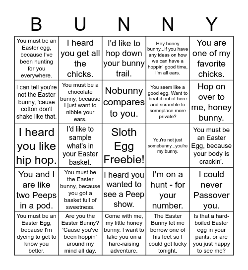 Honey Bunny Bingo Card