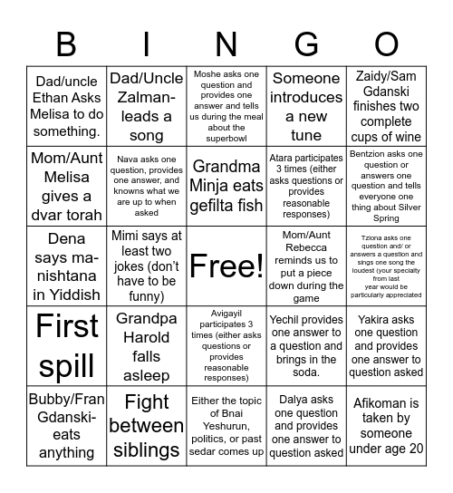 Pesach Bingo Card