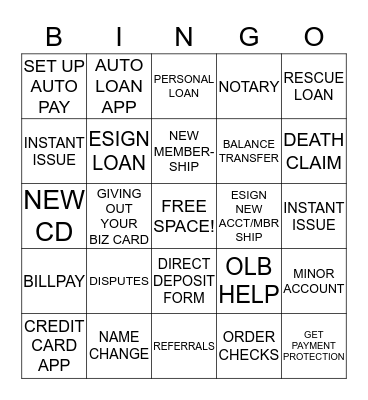 MEMBER SERVICE Bingo Card