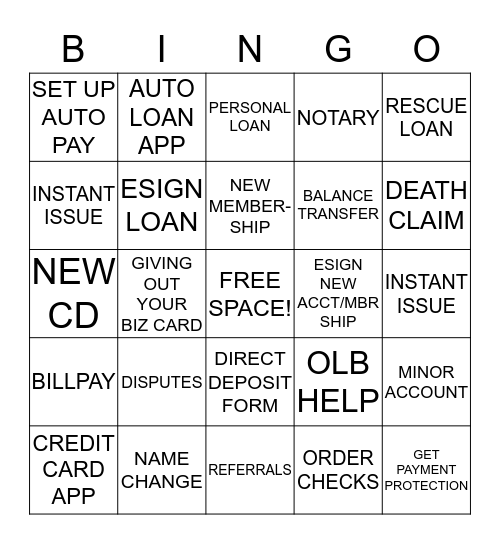 MEMBER SERVICE Bingo Card