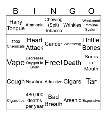 Tobacco Bingo Card