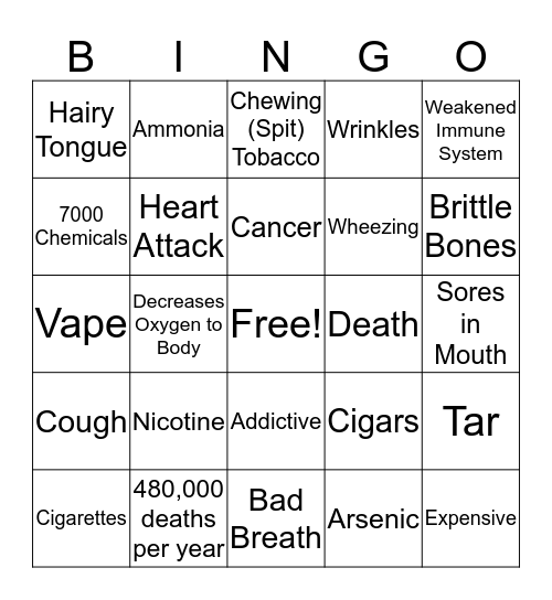 Tobacco Bingo Card