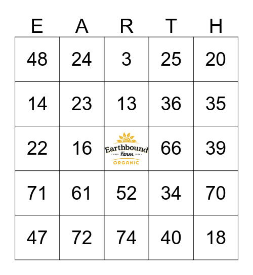 Earthbound Farm Bingo Card