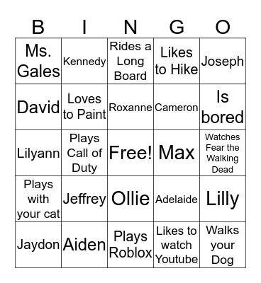 Free Time Bingo Card