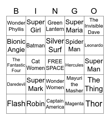 DE SUPER HERO Bingo Card