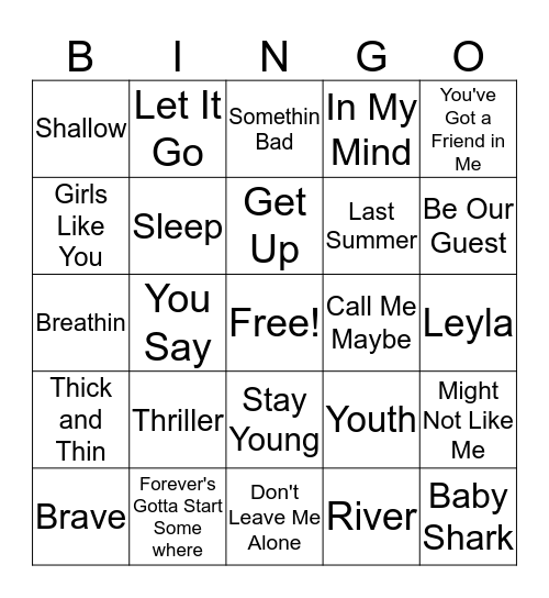 Music Bingo Card