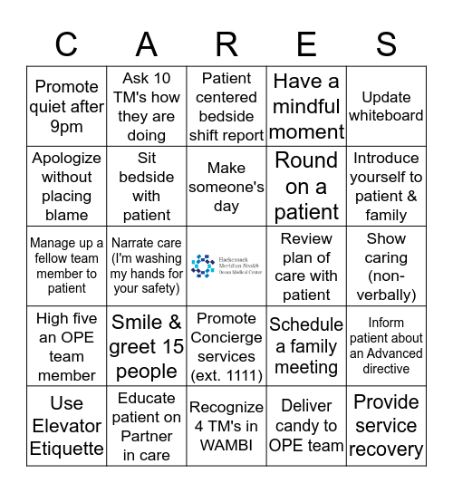 Patient Experience Bingo Card