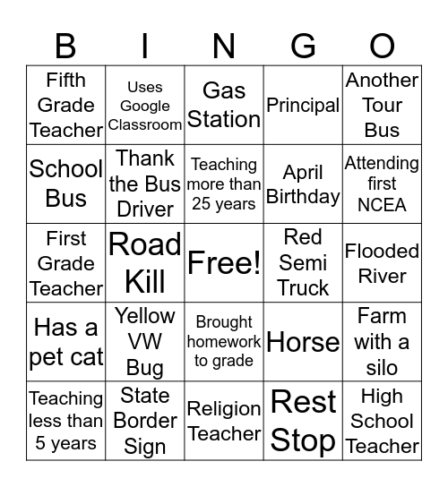 NCEA Bingo Card