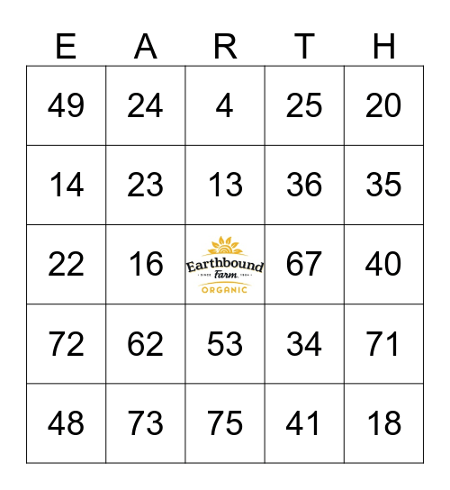Earthbound Farm Bingo Card