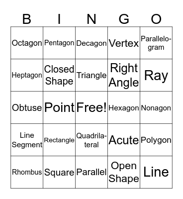 Geometry Bingo Card