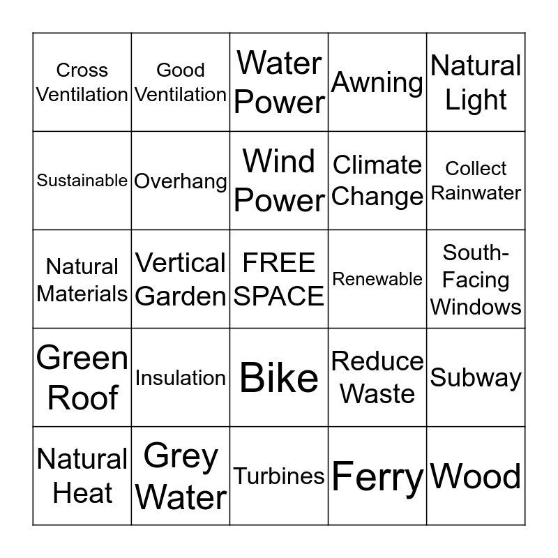 GREEN ARCHITECTURE BINGO Card