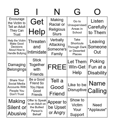 Bully Prevention Bingo  Bingo Card