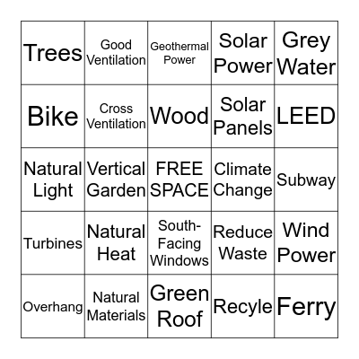 GREEN ARCHITECTURE BINGO Card