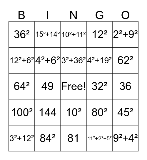 Exponent Bingo Card