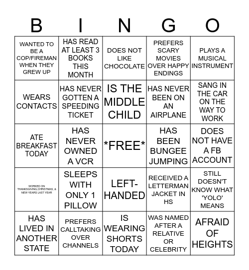 VECC GETTING TO KNOW YOU BINGO Card