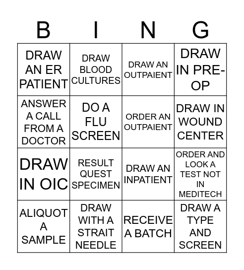 LAB WEEK BINGO (PHLEBOTOMY) Bingo Card