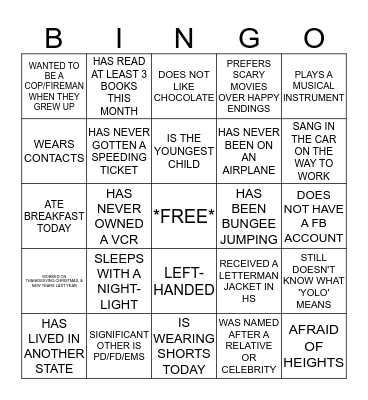 VECC GETTING TO KNOW YOU BINGO Card