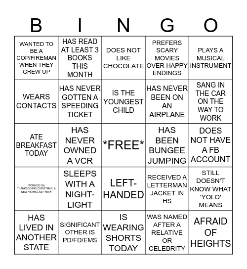 VECC GETTING TO KNOW YOU BINGO Card