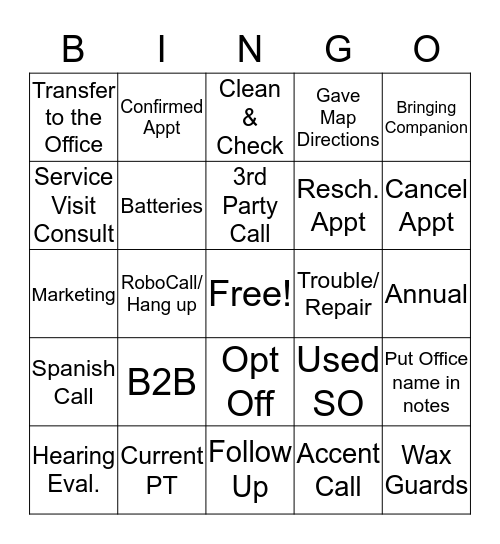 AAH Bingo Card