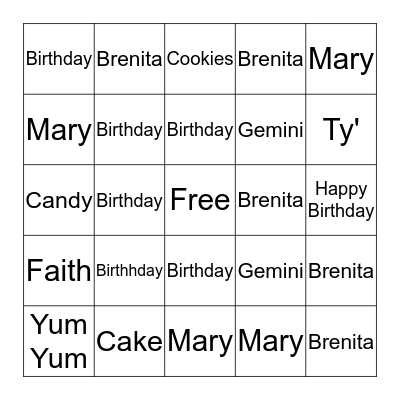 BIRTHDAY   BINGO   Bingo Card