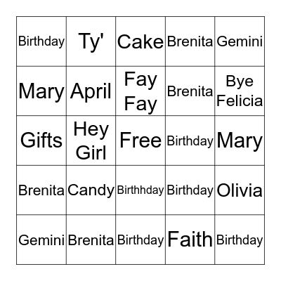 BIRTHDAY   BINGO   Bingo Card