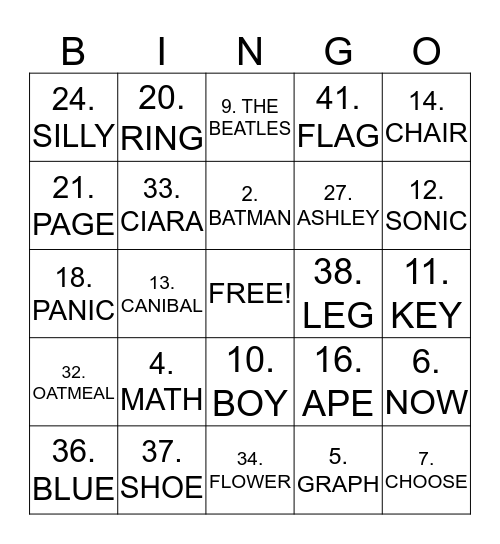 Untitled Bingo Card