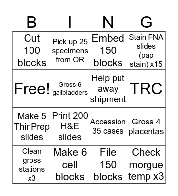 Histology Bingo Card