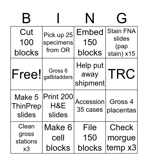 Histology Bingo Card