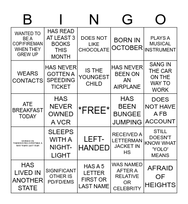VECC GETTING TO KNOW YOU BINGO Card