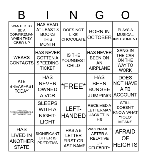 VECC GETTING TO KNOW YOU BINGO Card