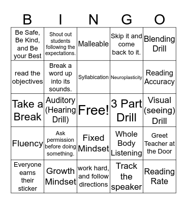 Learning Center Expectations! Bingo Card