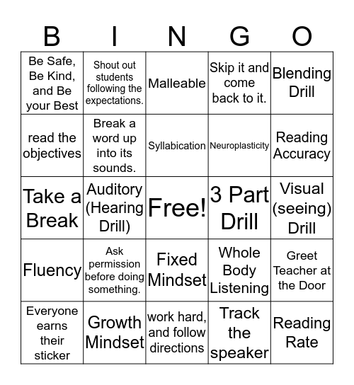 Learning Center Expectations! Bingo Card