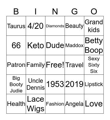 Angela's Sexy Sixty Six  Bingo Card