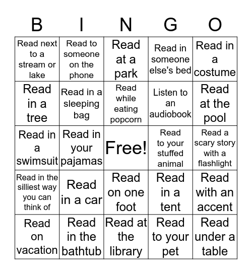 Reading Bingo Card