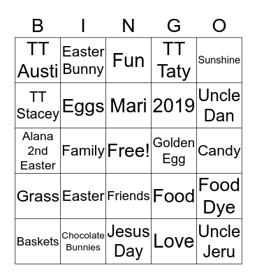 The Junior's Easter 2019 Bingo Card