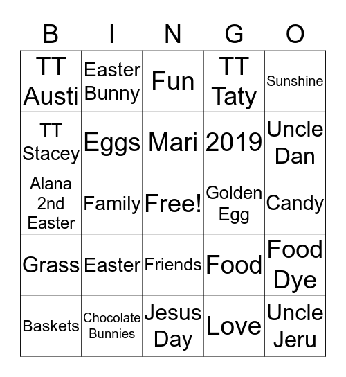 The Junior's Easter 2019 Bingo Card