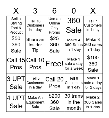 Sally 360 Team Game Bingo Card