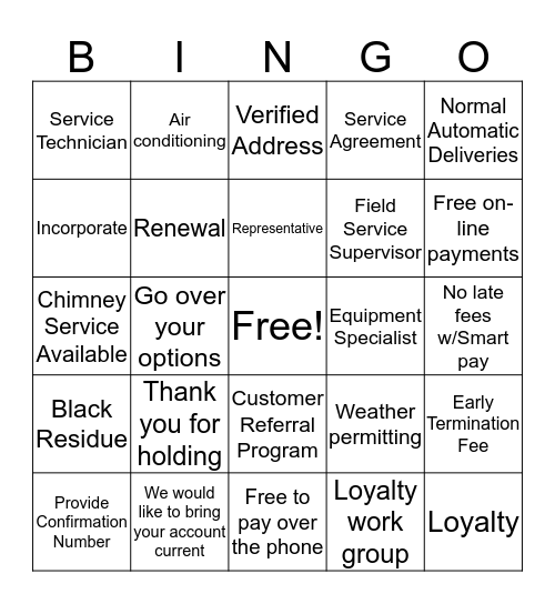 WOW our customers Bingo Card