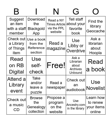 Adult Summer Reading Program  Bingo Card