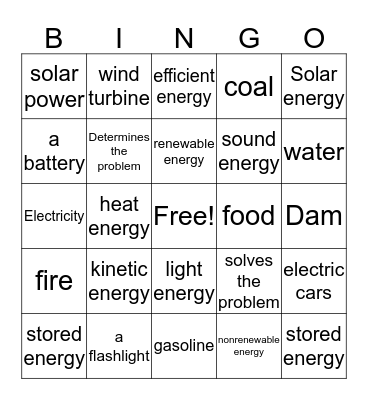 ENERGY BINGO Card