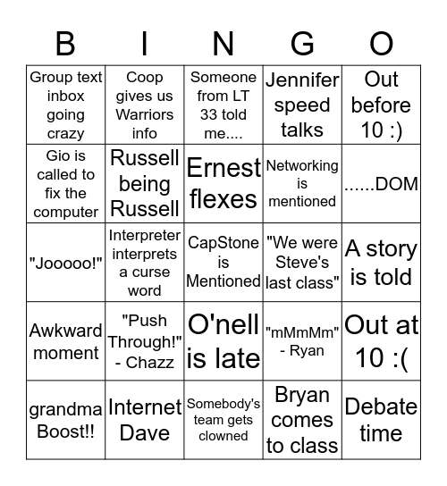 LT34 BINGO Card